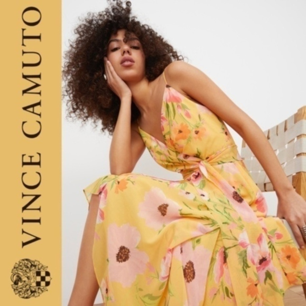 VINCE CAMUTO Sleeveless Bloom Print Chiffon Hi-Lo Hem Faux Wrap MidiDress NWT/12
